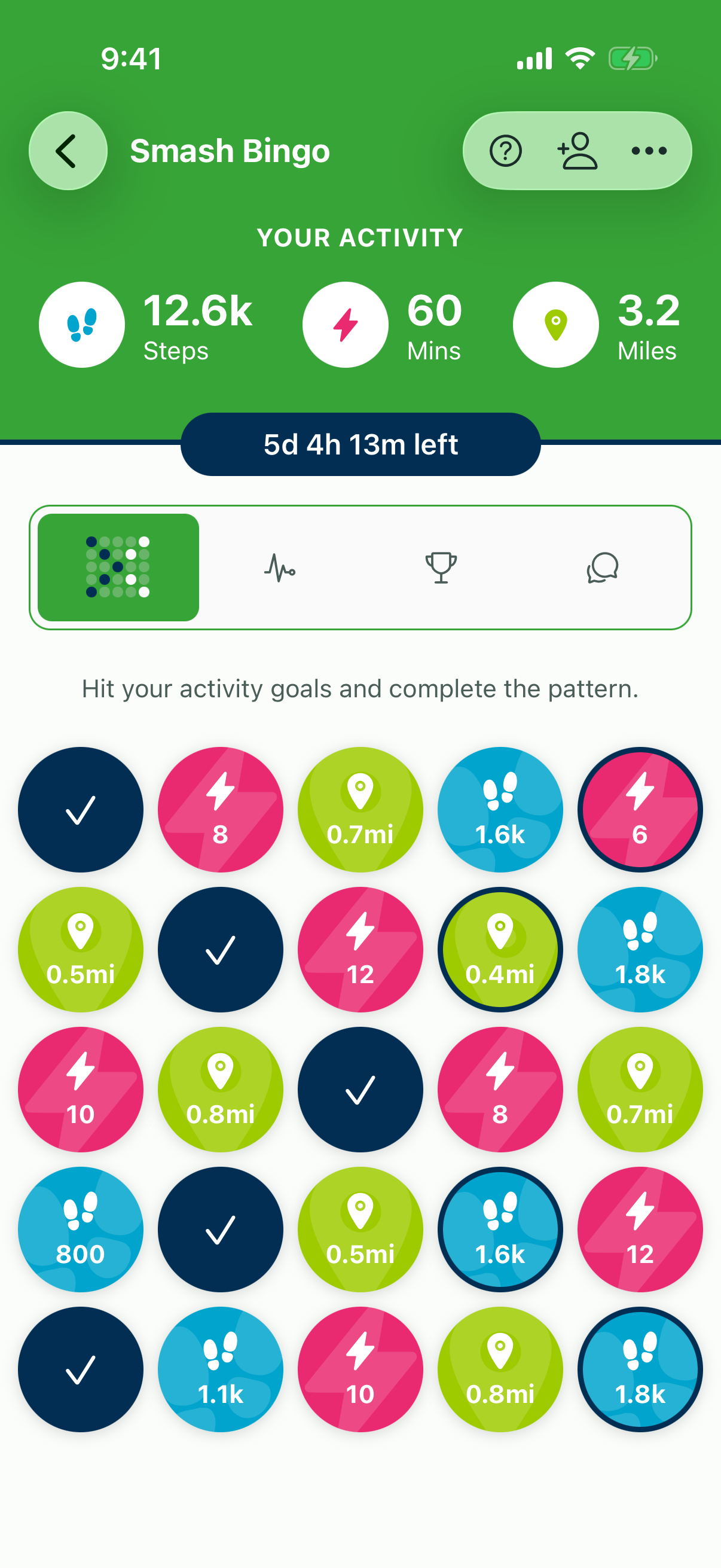 Smash Bingo board with tiles flipped showing game in progress