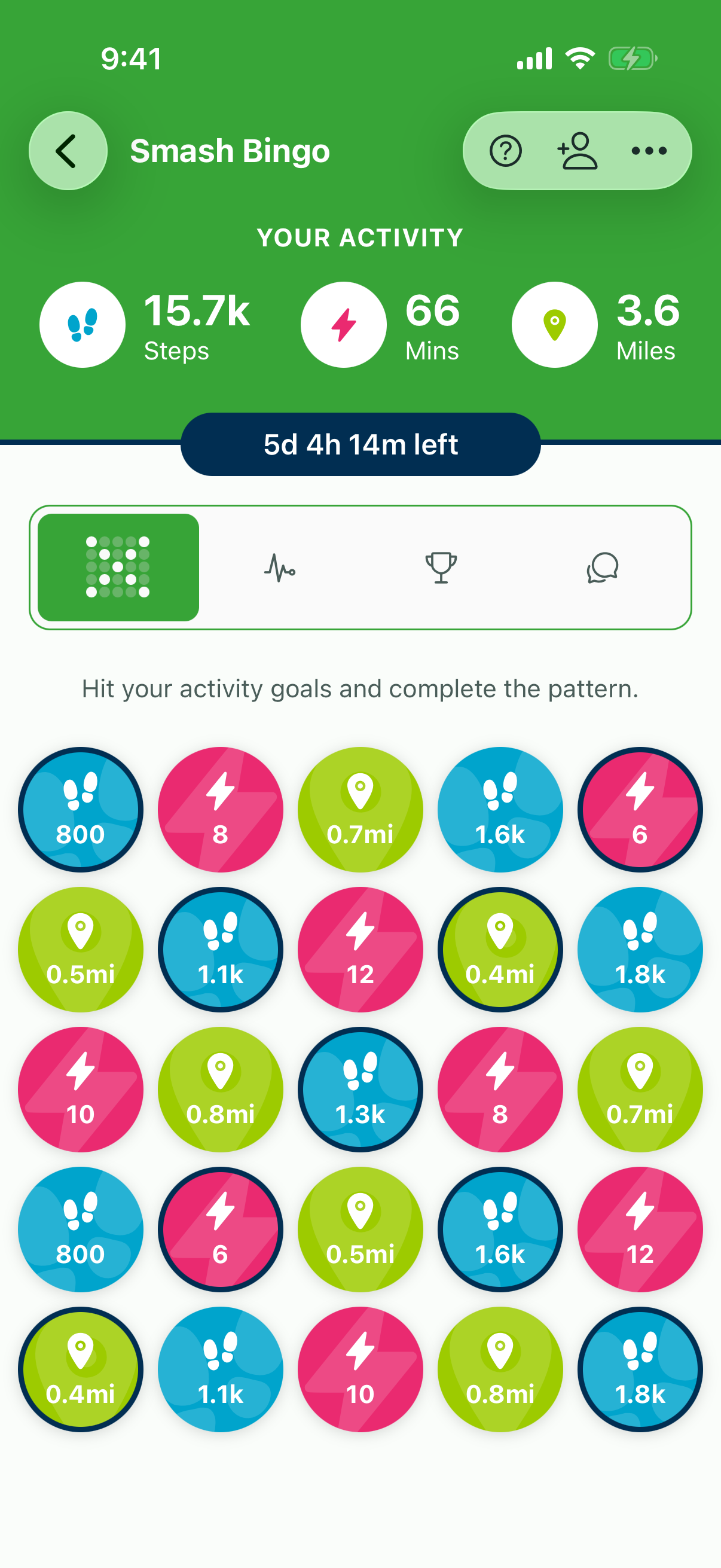 Smash Bingo board showing tile goals matched to you before play begins